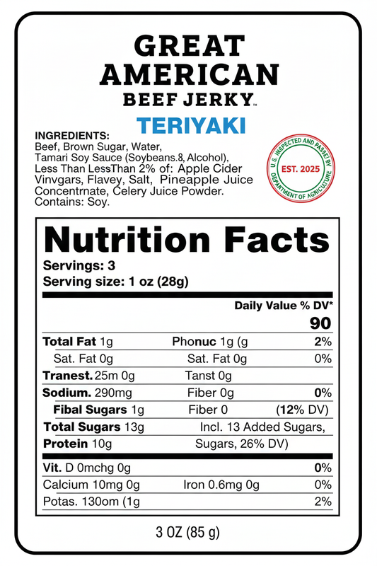 Great American Beef Jerky 3 oz bag Nutritional Facts