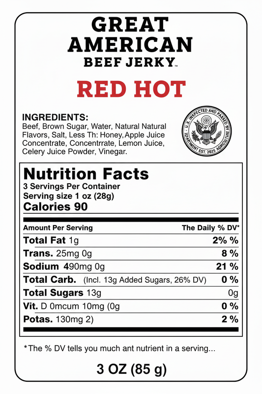 Great American Beef Jerky Red Hot 3 oz Nutritional facts