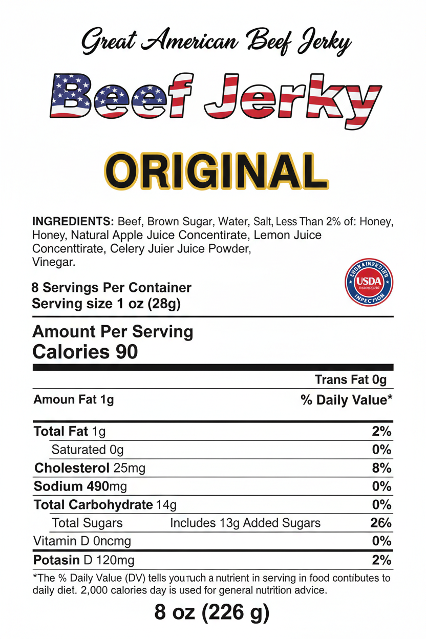 Great American Beef Jerky Original 8 oz nutritional facts