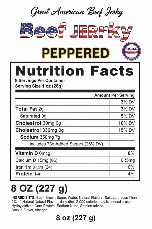 Great American Beef Jerky Peppered 8 oz Nutritional Facts