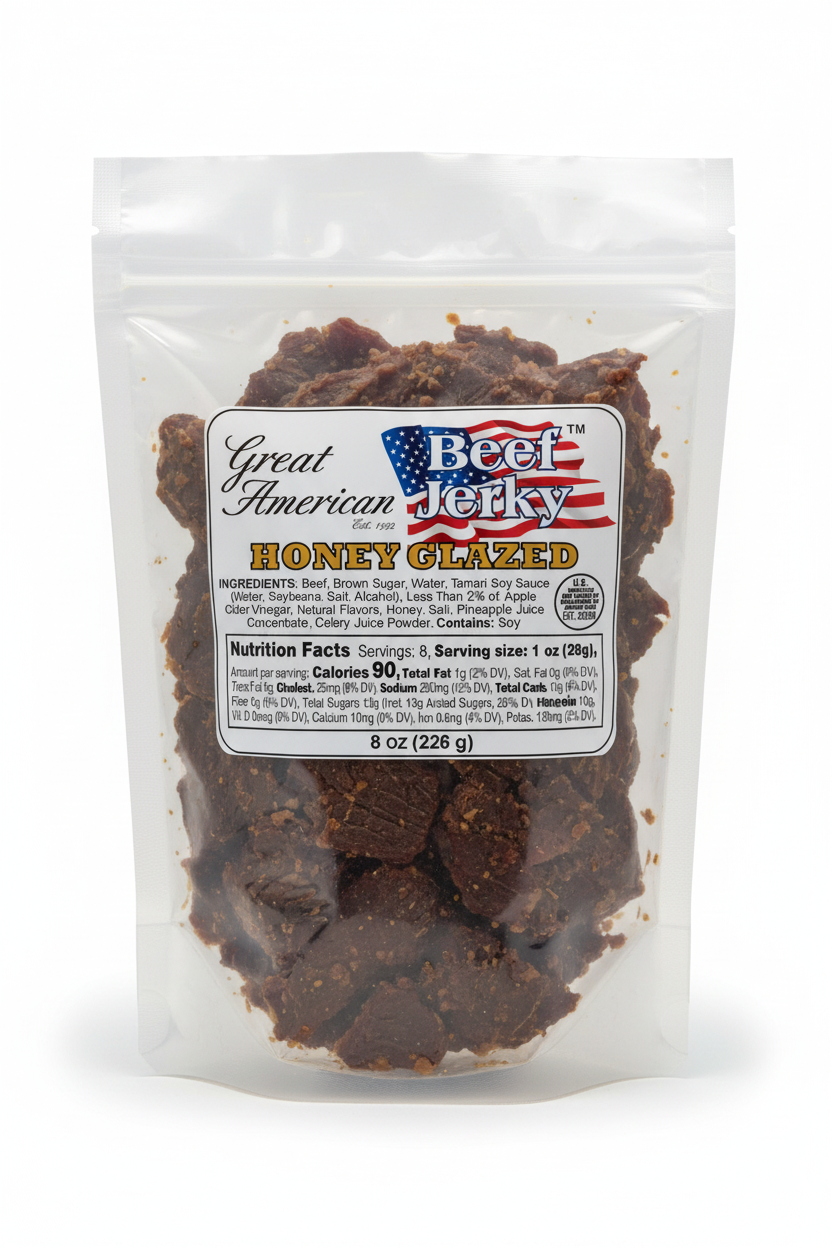 8 oz Honey Glazed Beef Jerky Clear Package