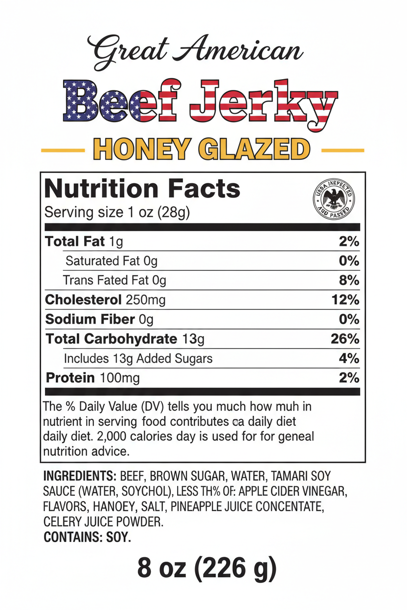 Honey Glazed 8oz Nutrition Label