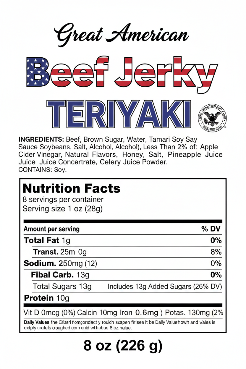 Teriyaki 8oz Nutrition Label