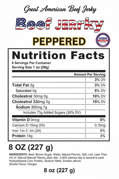 Peppered 8oz Nutrition Label