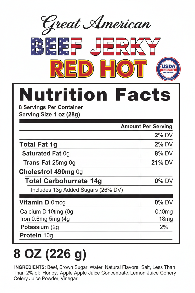 Red Hot 8oz Nutrition Label