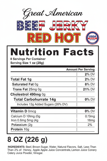 Red Hot 8oz Nutrition Label